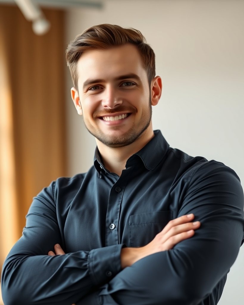 DialFuel founder, arms crossed, confident