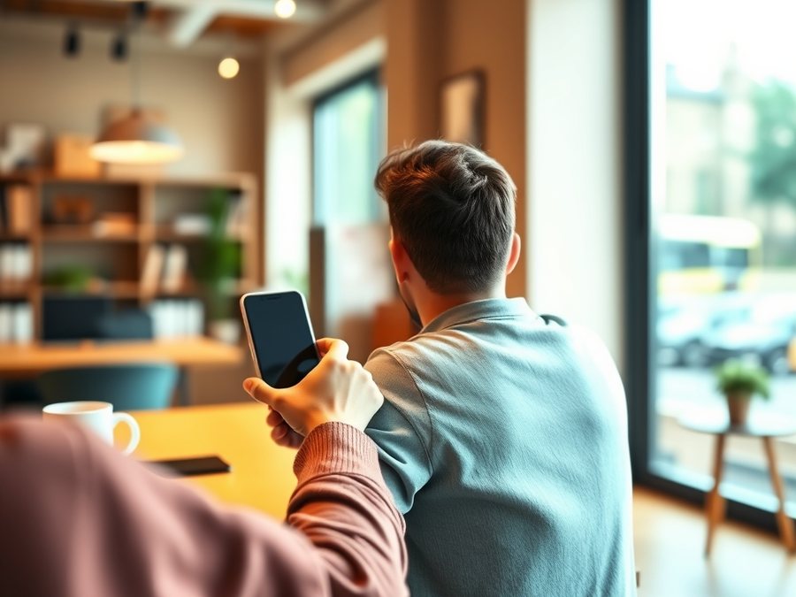 Agent relaxed with phone and coffee, at ease with their lead flow